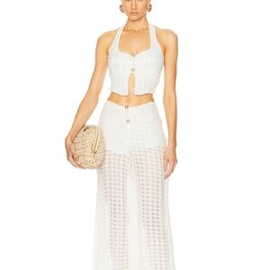 Cult Gaia White Linen Halter Top With Gold Pin Detail Size Medium